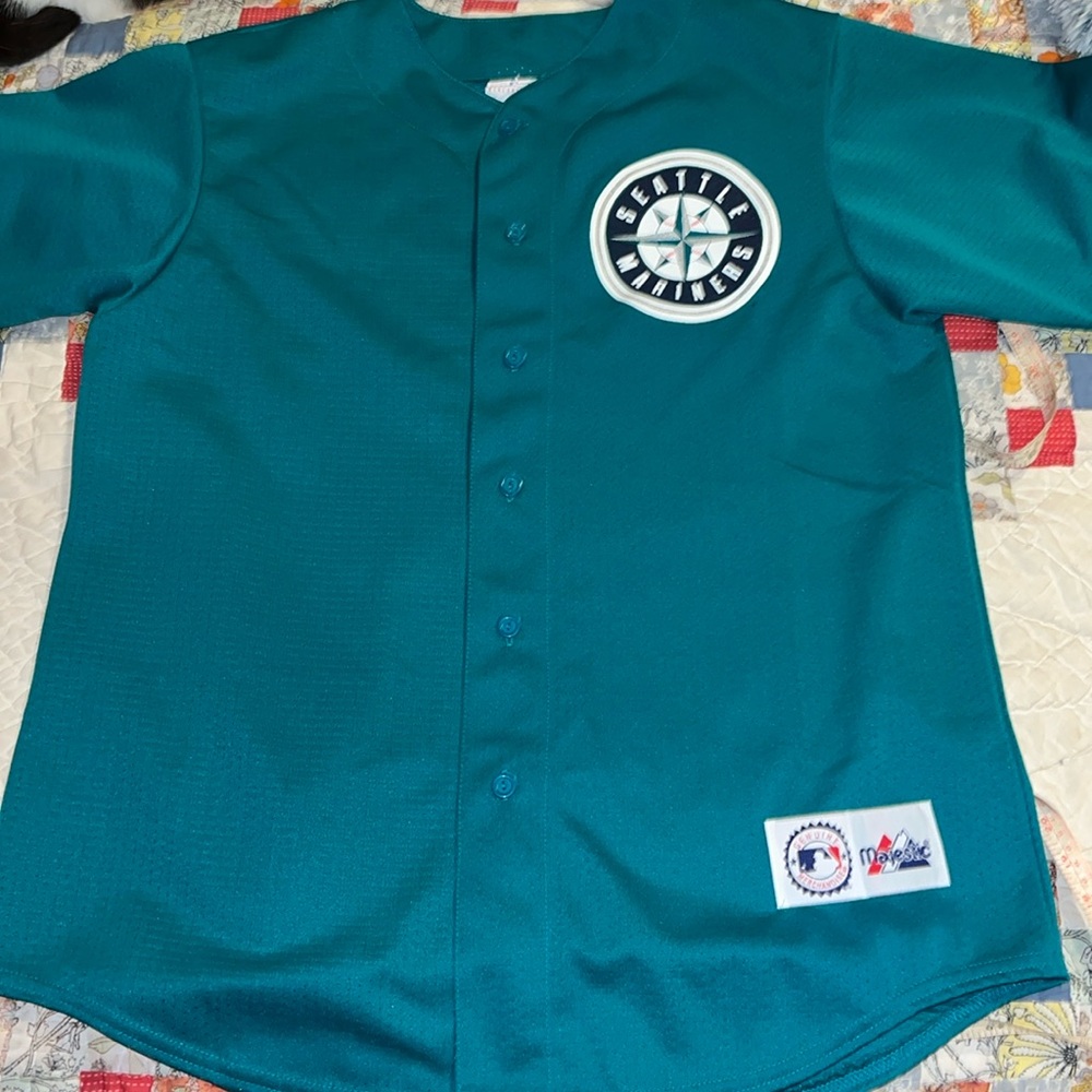 Vintage 90s Majestic teal green Seattle Mariners baseball jersey large